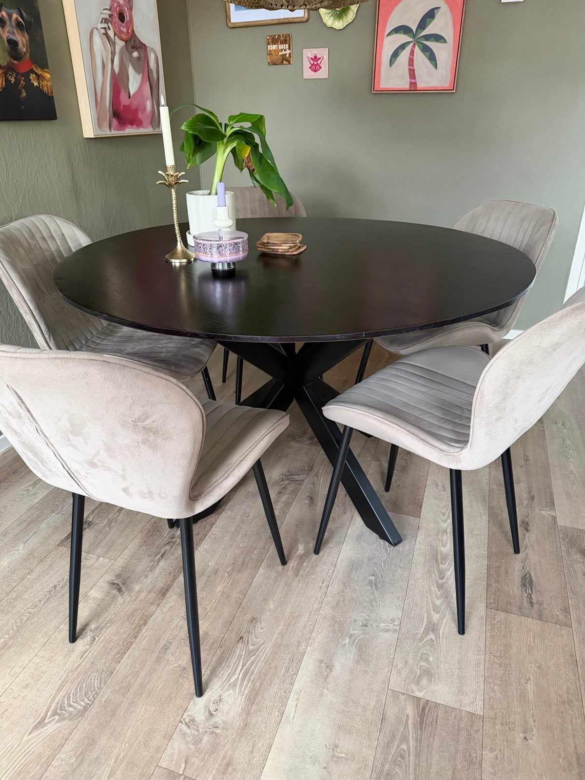 Ronde eettafel zwart - 130 cm, Huis en Inrichting, Ophalen, Gebruikt, Rond, Vijf personen of meer