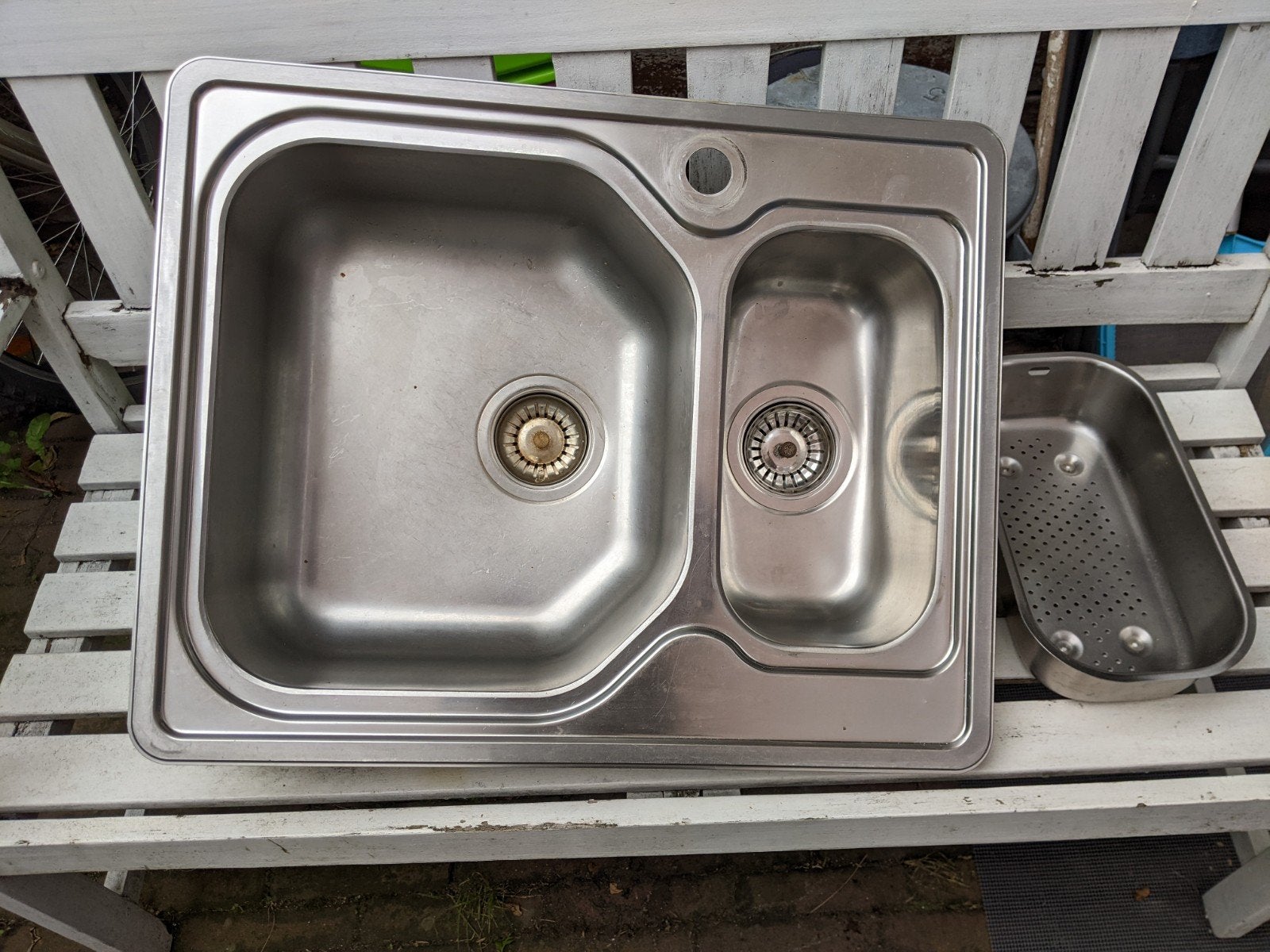 Franke RVS dubbele spoelbak 61,5 x 50cm, Huis en Inrichting, Gebruikt, Zilver, Ophalen of Verzenden, Metaal