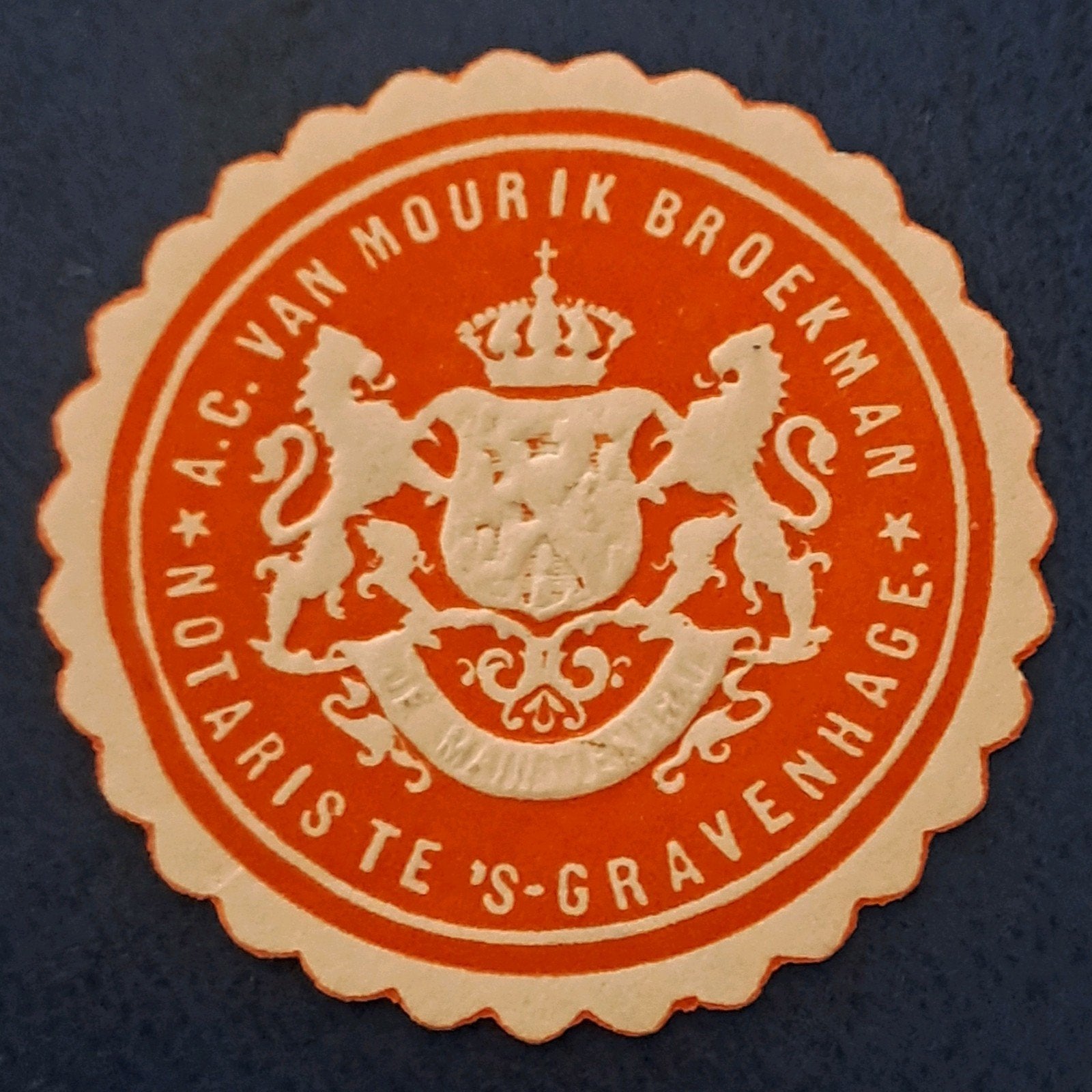 sluitzegel notaris A.C. van Mourik Broekman Den H, Ophalen of Verzenden