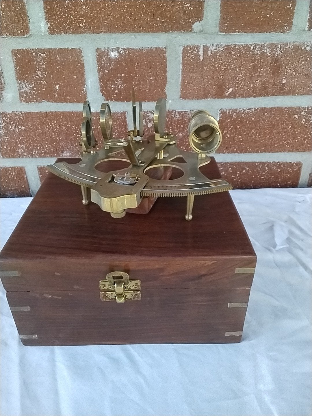 Antieke Messing Sextant in Houten Kist - Nautische Decoratie, Antiek en Kunst, Ophalen of Verzenden