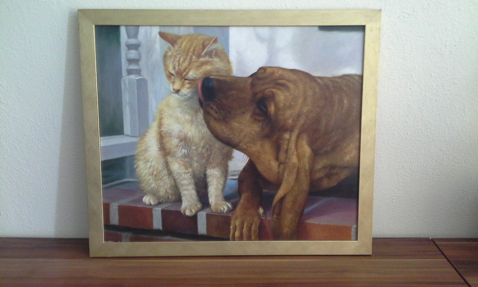 Olieverf Schilderij: Hond en Kat - 50x40cm, Overige stijlen, Doek, Dieren, Ophalen of Verzenden
