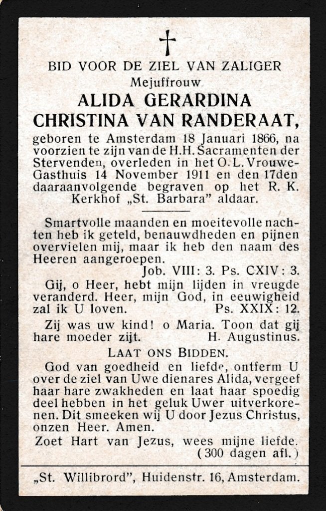 Randeraat Alida 1866 Amsterdam 1911, Ophalen of Verzenden, Bidprentje