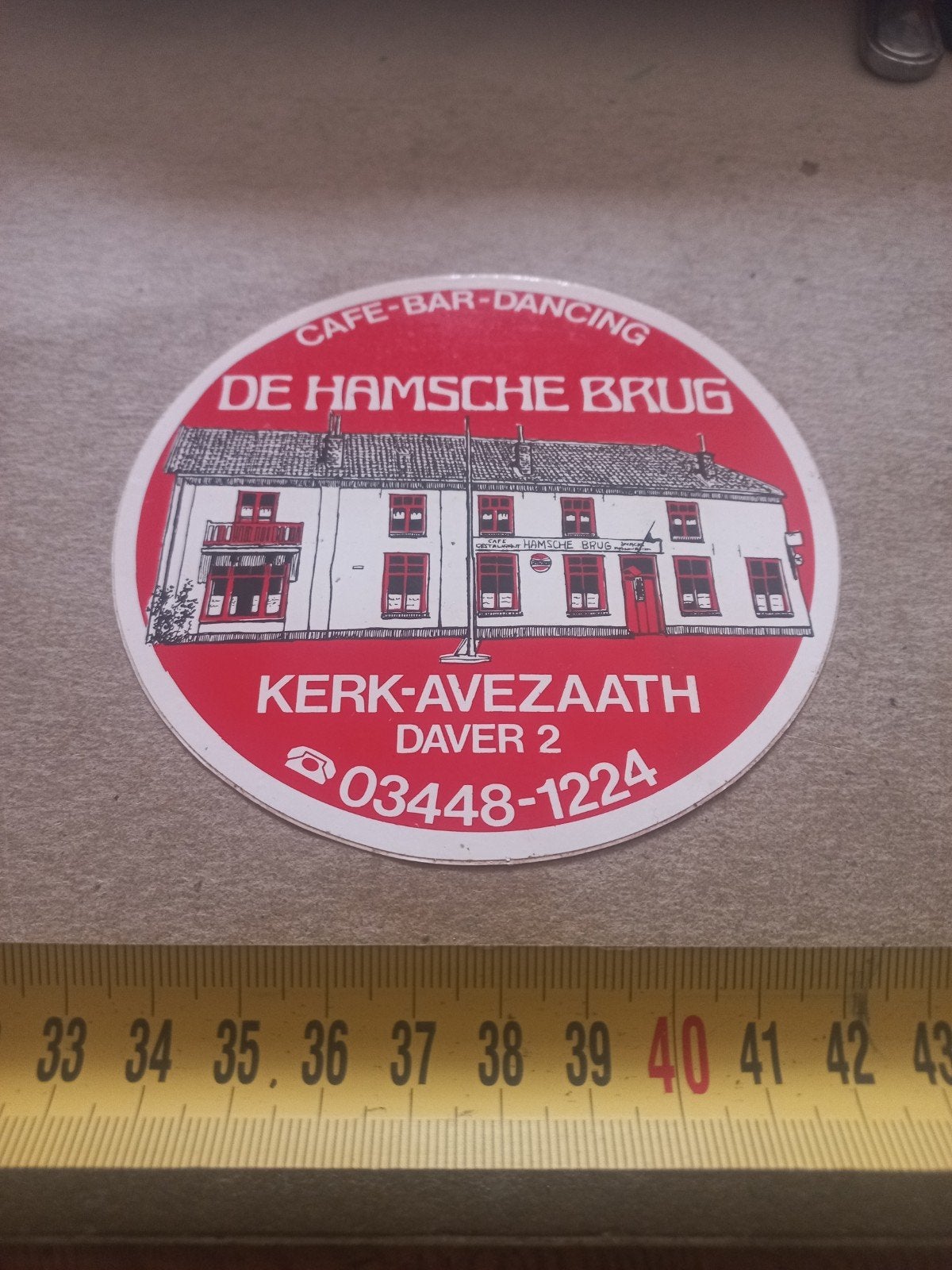 Vintage sticker Café-Bar-Dancing De Hamsche Brug, Ophalen of Verzenden, Gebruikt