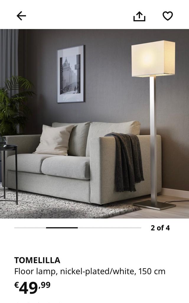 IKEA TOMELILLA Vloerlamp - Nikkel/Wit, 150 cm, Ophalen, Zo goed als nieuw, Metaal, 100 tot 150 cm