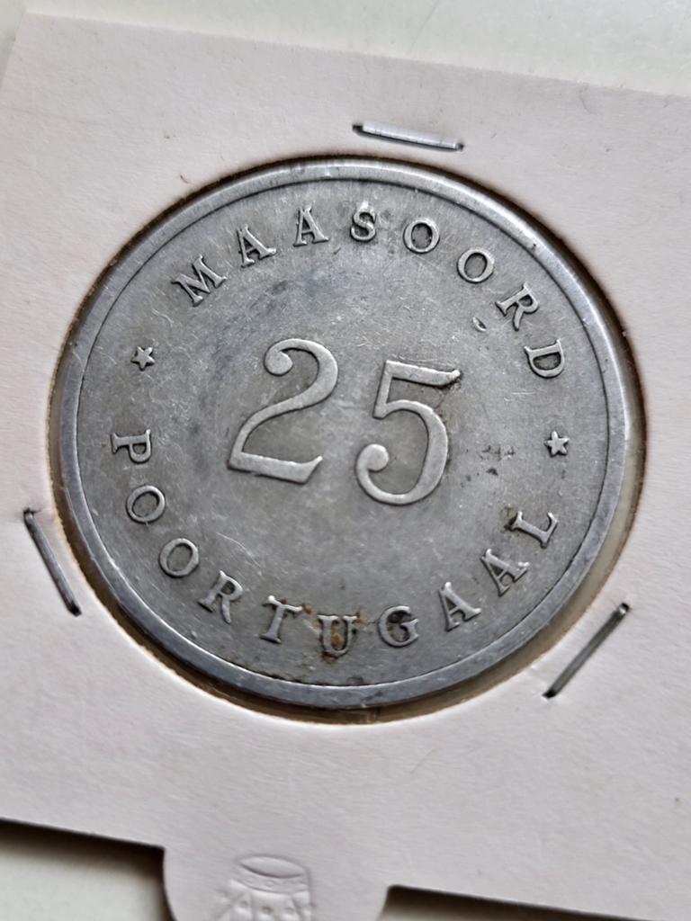 Inrichtingsgeld Maasoord Poortugaal waarde 25 aluminium, Postzegels en Munten, Penningen en Medailles, Ophalen of Verzenden, Overige materialen