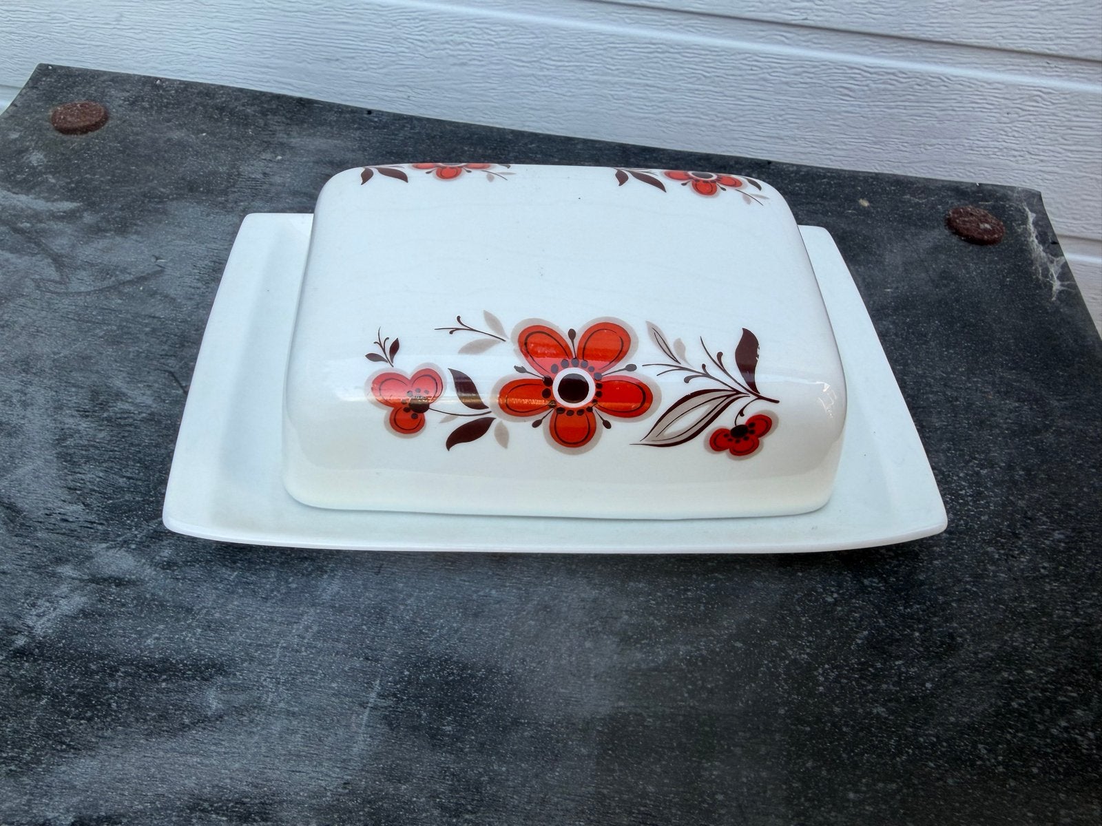 Retro Vintage Botervloot met Oranje Bloemmotief, Ophalen of Verzenden, Overige typen