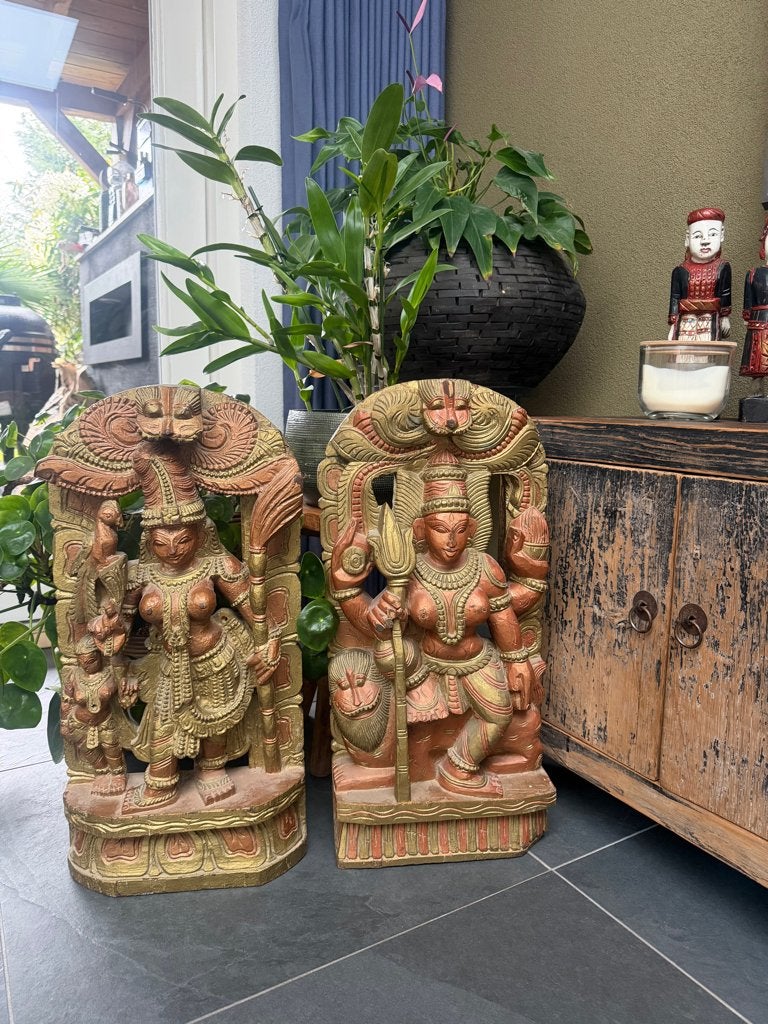 India houtsnijwerk beeld Lakshmi Durga uniek groot indiase, Handgemaakt, Beeld, Hout, Azië