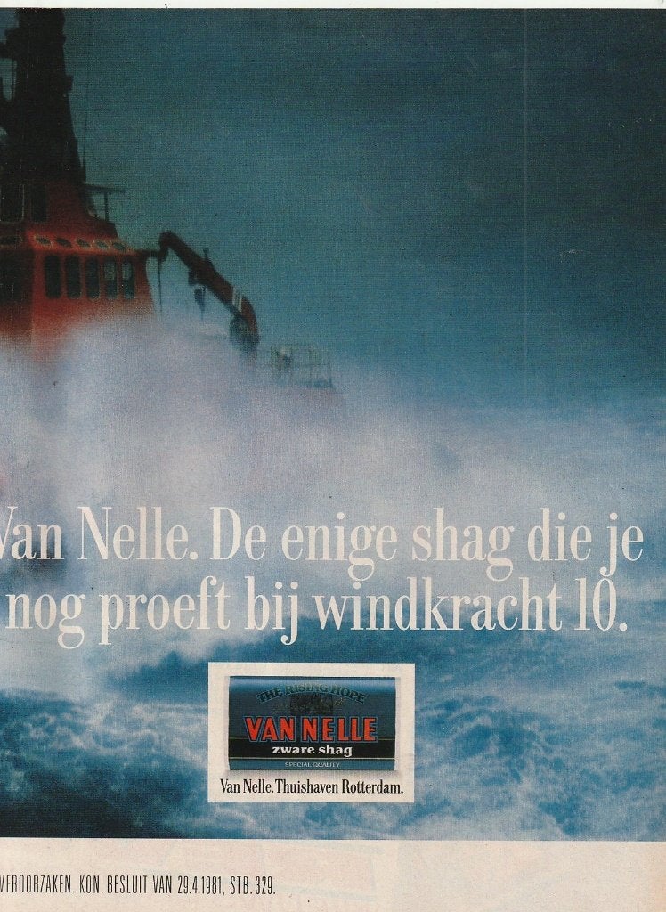 Retro reclame 1990 Van Nelle shag schip windkracht 10, Verzamelen, Retro, Verzenden, Overige typen