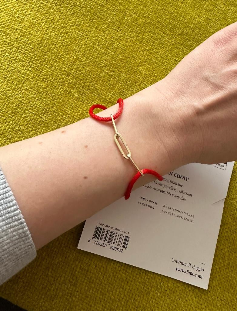 Parte Di Me rood satijnen armband met 3 schakels 925 zilver, Ophalen of Verzenden, Nieuw, Rood, Zilver