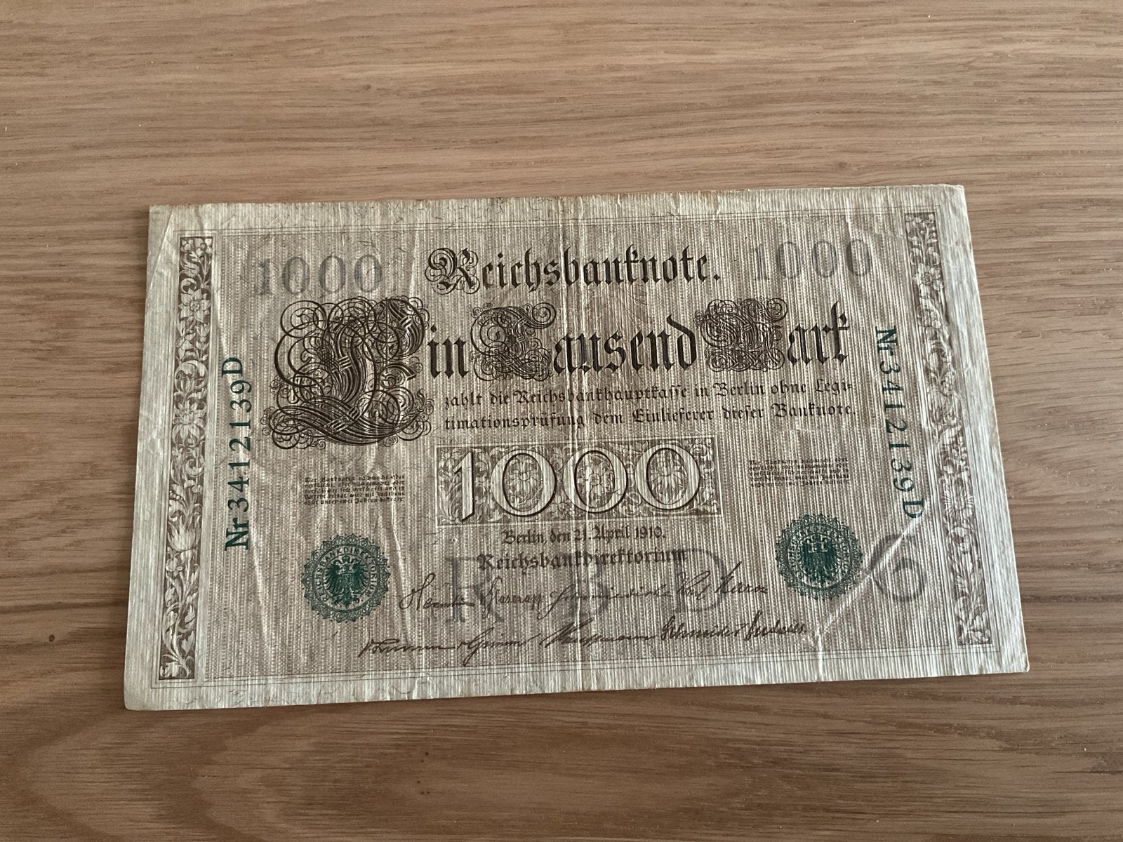 Historisch 1000 Reichsbanknote uit 1910, Ophalen of Verzenden, Duitsland, Los biljet