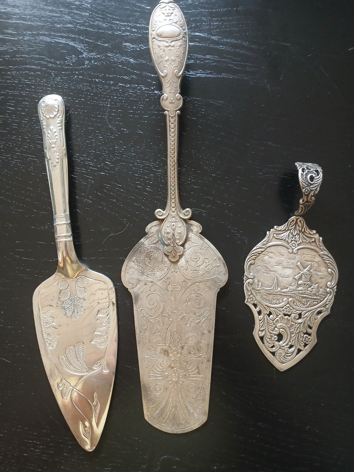 Antiek verzilverd gebak- en taartschep set met hanger, Antiek en Kunst, Ophalen of Verzenden