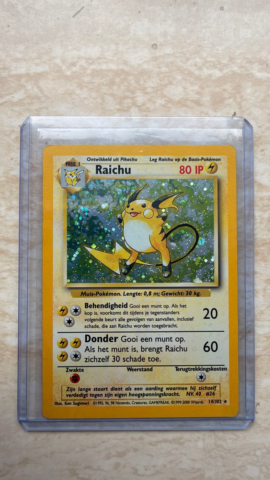 Raichu 14/102 NL Pokémon kaart, Ophalen of Verzenden, Gebruikt, Losse kaart, Foil