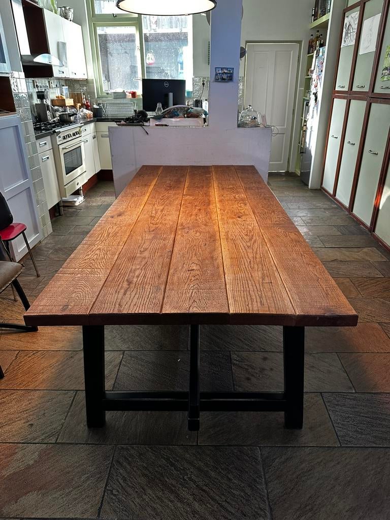 240x100cm real wood dining table, Ophalen, Gebruikt, Eikenhout, 200 cm of meer