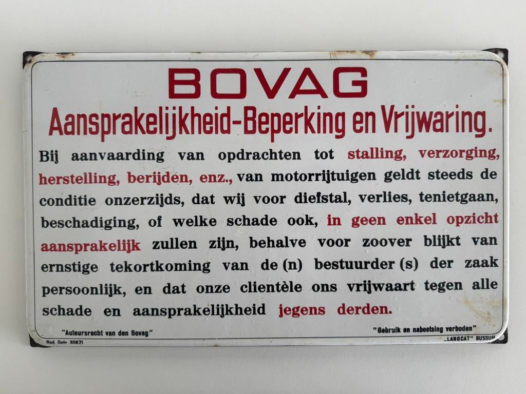 Bovag emaille bord van Langcat Bussum, Ophalen of Verzenden, Gebruikt, Reclamebord