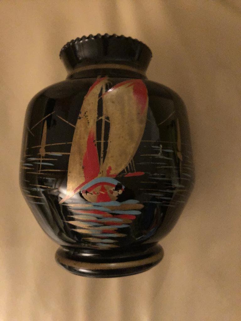 Mooie zwarte vaas beschilderd met zeilschip/boot k, Antiek en Kunst, Ophalen of Verzenden