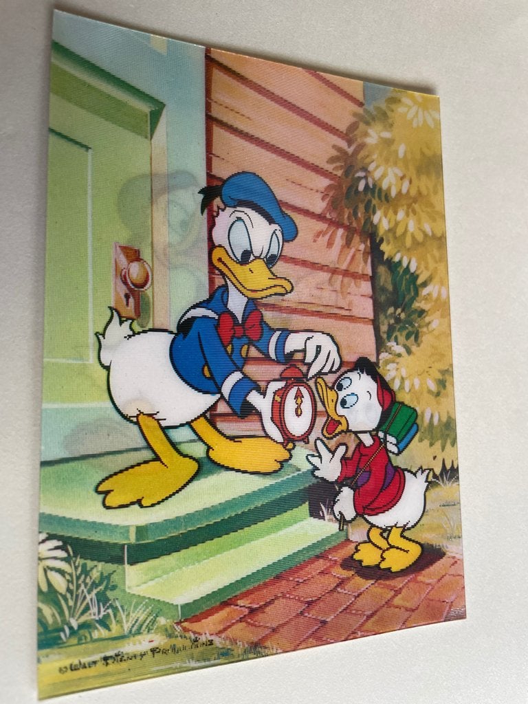 Disney 3D dieptekaart / ansichtkaart , Donald Duck en Neefje, Verzenden, 1960 tot 1980, Sterren en Beroemdheden