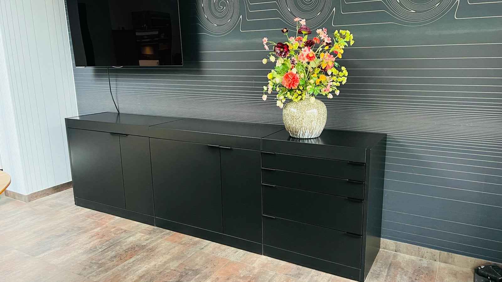 *** Pastoe L-serie Dressoir Zijde Zwart ***, Ophalen, Gebruikt, 200 cm of meer, Met lade(s)