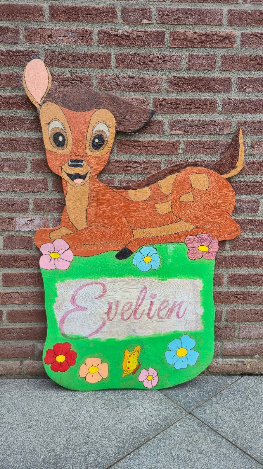 Bambi geboortebord, Ophalen, Hout, Gebruikt, Meerkleurig
