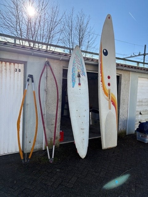 Retro windsurfplanken, Watersport en Boten, Windsurfen, Ophalen, Gebruikt, Overige merken, Complete set