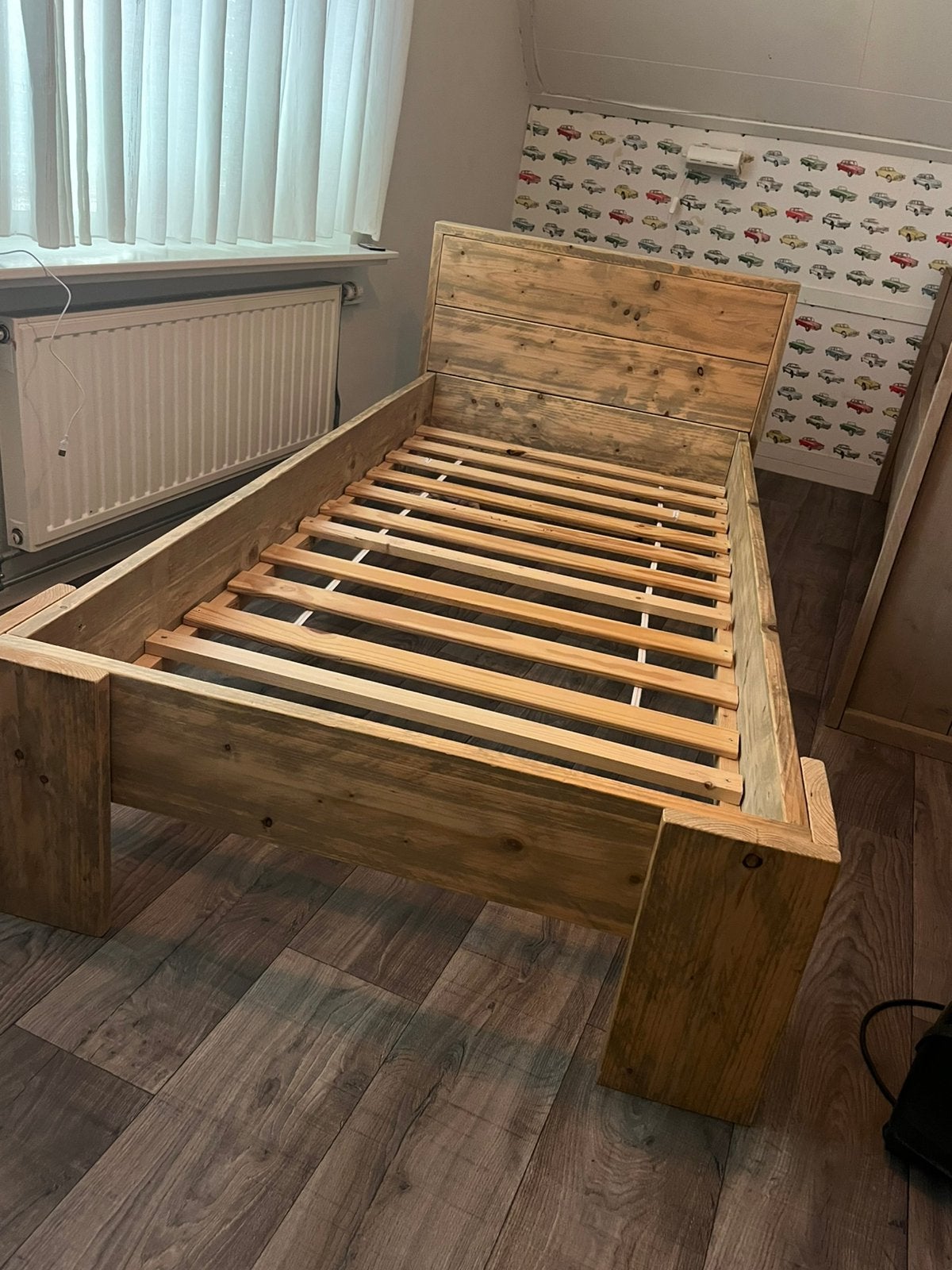 Steigerhouten bed 1 persoons, 90 cm, Eenpersoons, Bruin, Steigerhout