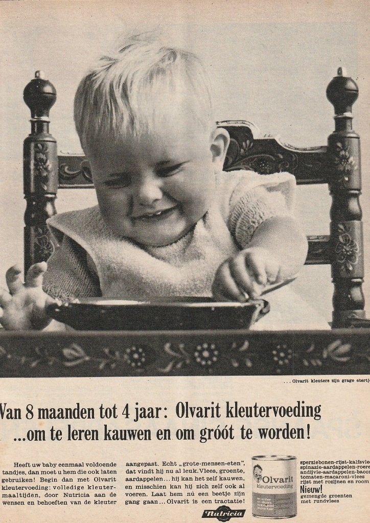 Retro reclame 1964 Nutricia Olvarit baby grage etertjes, Verzamelen, Verzenden, Overige typen