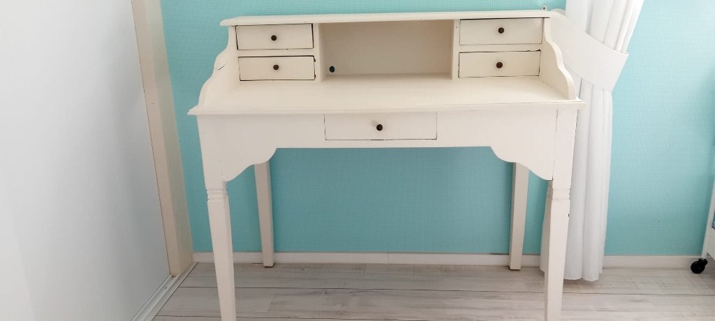 Brocante wit bureau, Ophalen, 105 cm, Gebruikt, Hout