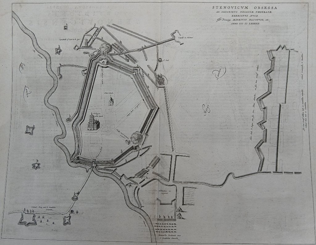STEENWIJK Stenovicum Obsessa Beleg van Steenwijk Plattegrond, 53 cm, Cartografie, Gravure, 63 cm