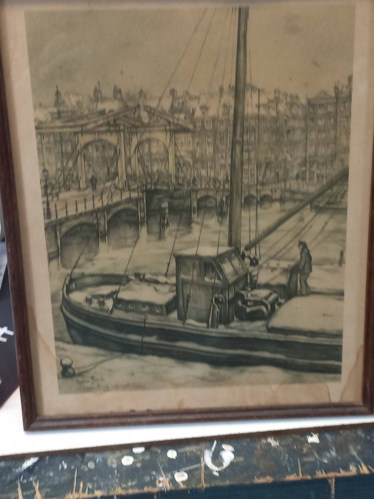 Anton pieck - Magere Brug Amsterdam (Ets), Ets, Stadsgezicht, Ophalen of Verzenden, Origineel