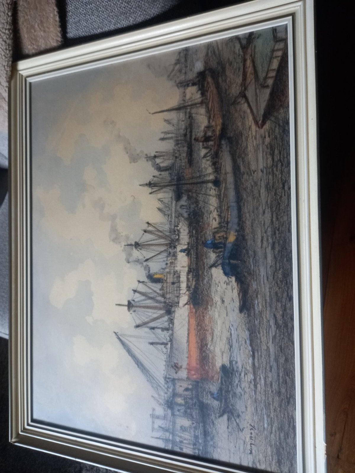 Maritiem havengezicht - Gesigneerde Wim Bos, Antiek en Kunst, Ophalen, Maritiem / water, Realistisch, Tekening