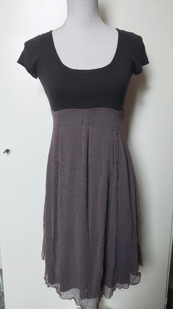 (JU18) Jurk – Zwart met taupe jurk – Jigsaw - S, Kleding | Dames, Zwart, Ophalen of Verzenden, Zo goed als nieuw, Maat 36 (S)