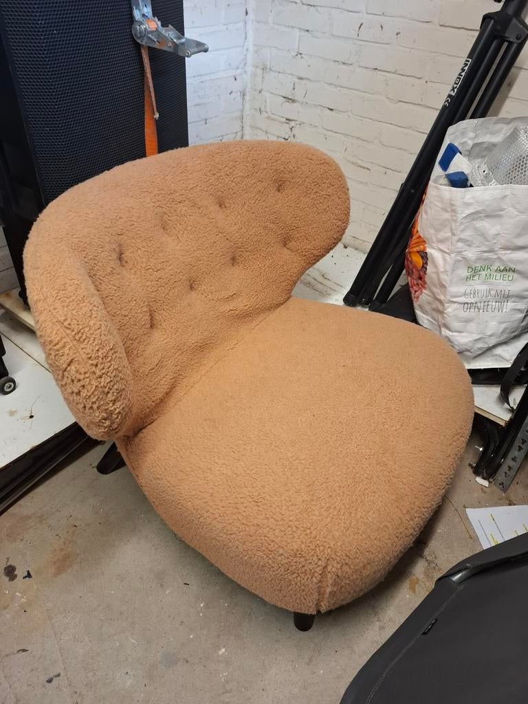Comfortabele fauteuil - Teddy stof - Beige, Gebruikt, Overige kleuren, Ophalen of Verzenden, Modern, Organisch