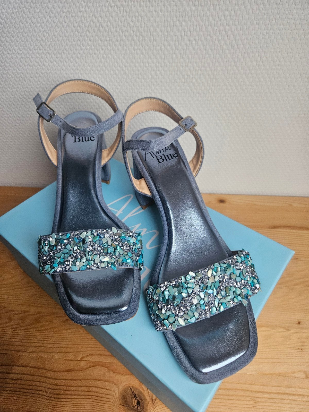 Alma Blue (blok) sandalen/hakken, Ophalen, Blauw, Sandalen of Muiltjes, Zo goed als nieuw