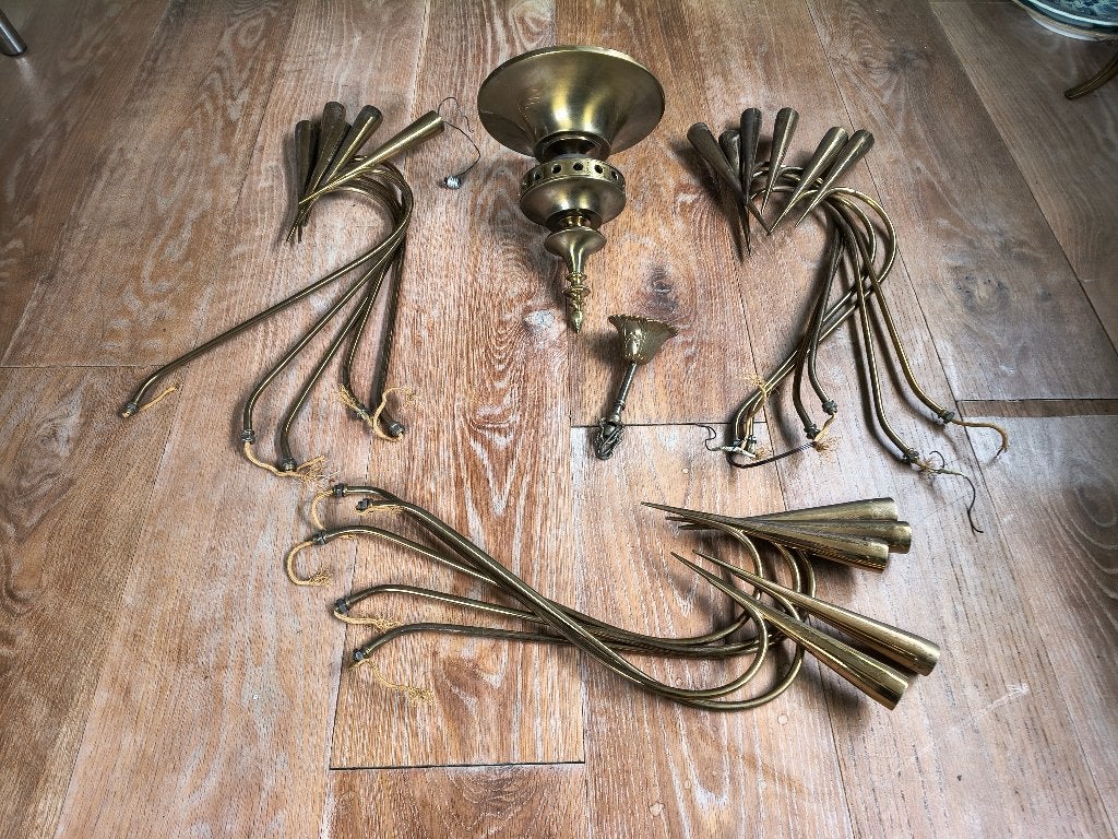 OPKNAPPER Vintage luchter design Oscar Torlasco 16 arms 50s, Ophalen, Gebruikt, ., E14 (klein)
