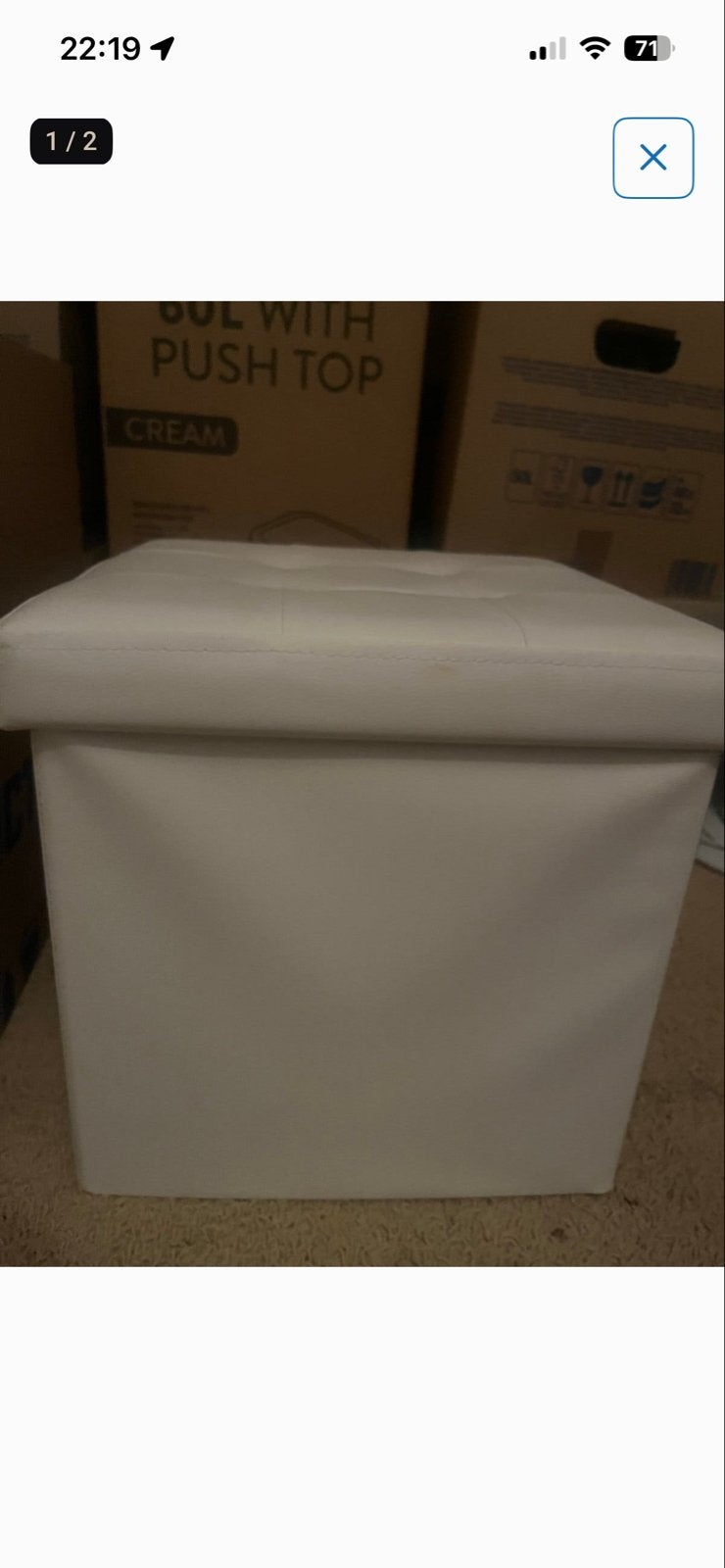 Witte vierkante poef/opbergbox, Gebruikt, Vierkant, Ophalen of Verzenden, Minder dan 50 cm