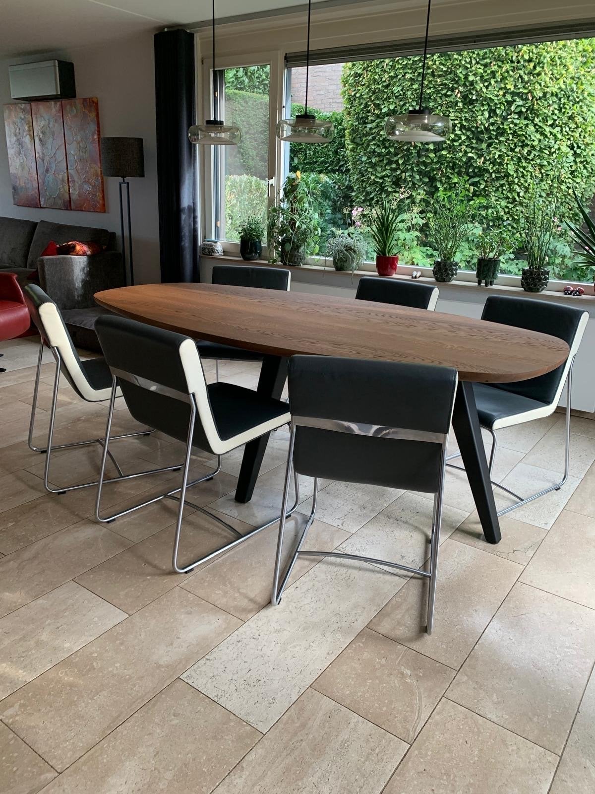 Leolux Spring design eetkamerstoelen - Leer opnieuw gespoten, Ophalen, Gebruikt, Leer, Grijs