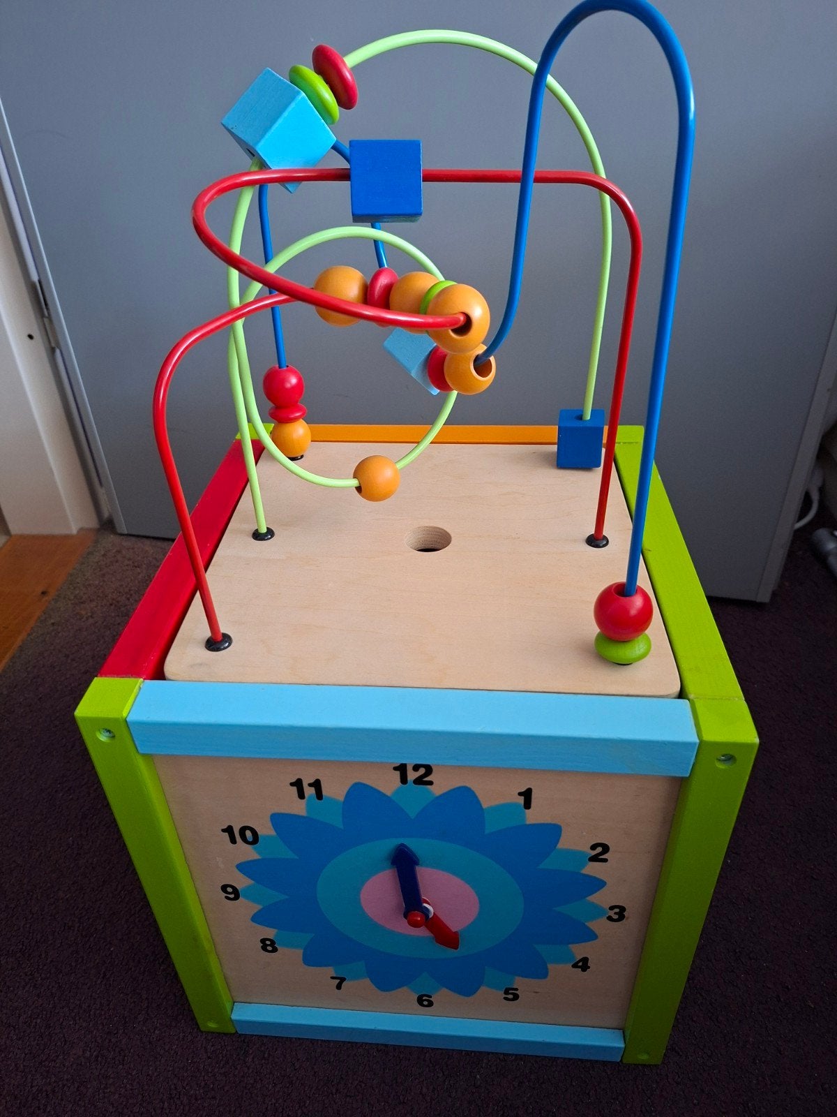 Houten activiteitenkubus met kralenframe en diverse spellen, Ophalen, Zo goed als nieuw, Overige typen