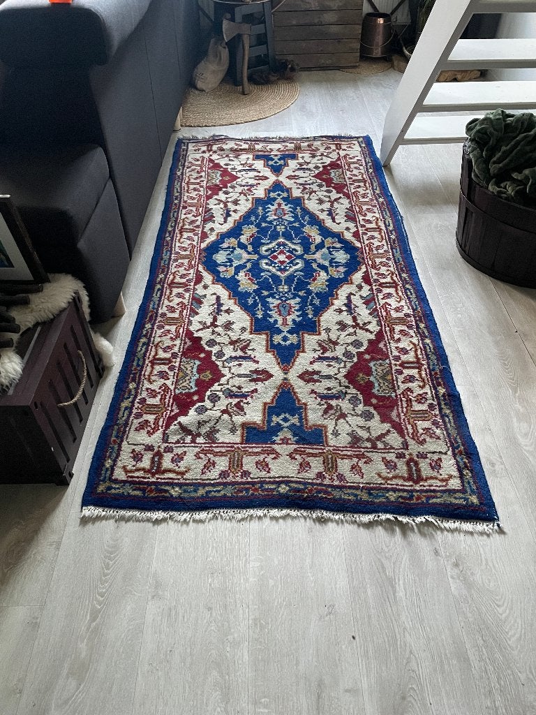 Vintage Perzisch/Oosters vloerkleed met medaillonpatroon, Ophalen, Gebruikt, Blauw, 50 tot 100 cm