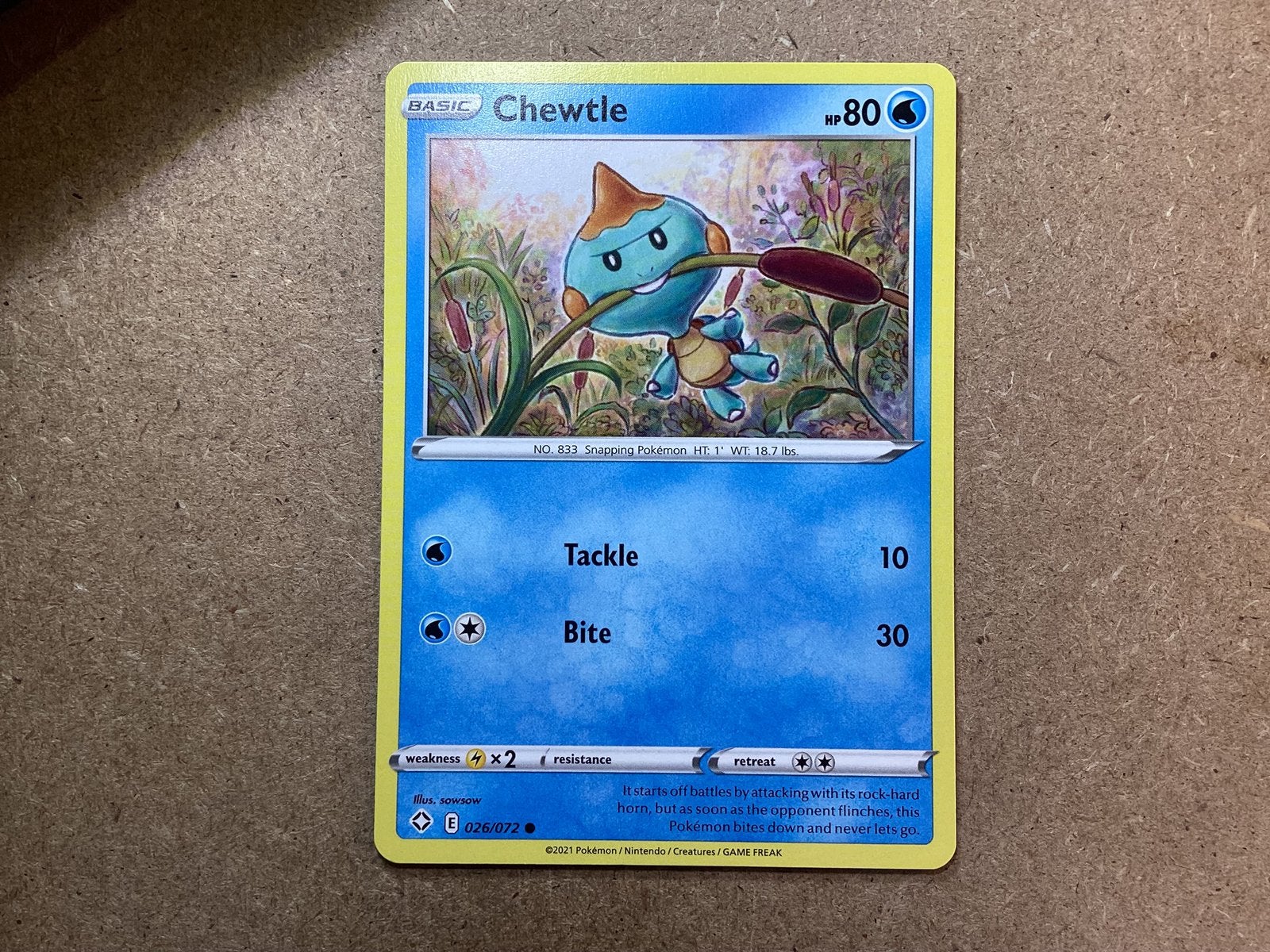 1x Chewtle [SHF 026/072] (Near Mint), Ophalen of Verzenden, Zo goed als nieuw, Losse kaart