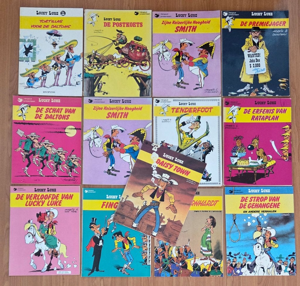 13 albums Lucky Luke's, Morris, Meerdere stripboeken, Ophalen, Gelezen