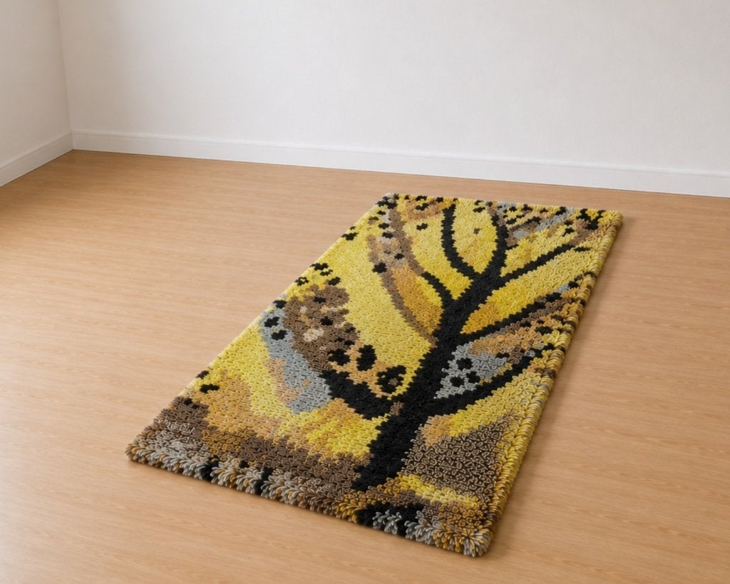 Vintage hand geknoopt decoratief wollen vloerkleed, Gebruikt, 100 tot 150 cm, Ophalen of Verzenden, Vintage design, Mid Century Modern, Deens design