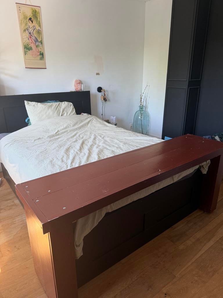 Unieke Handgemaakte Bedtafel / Bureau op Wieltjes | 181 cm, Ophalen, Scandinavisch, Zo goed als nieuw, 150 tot 200 cm