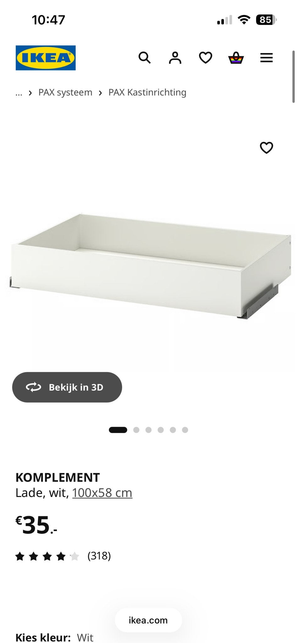 2x IKEA PAX Komplement lades wit 100x58 cm - nieuw, Ophalen, 50 tot 100 cm, Zo goed als nieuw, Minder dan 100 cm