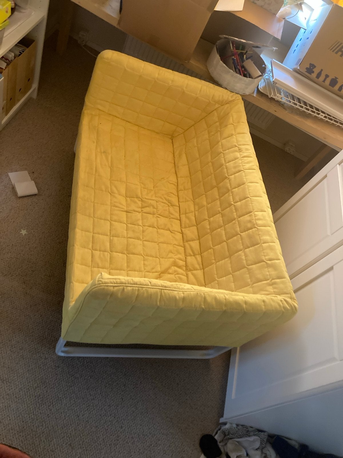 IKEA Knopparp bankje - Geel, gebruikt, Huis en Inrichting, Ophalen, Gebruikt, Minder dan 75 cm, Tweepersoons