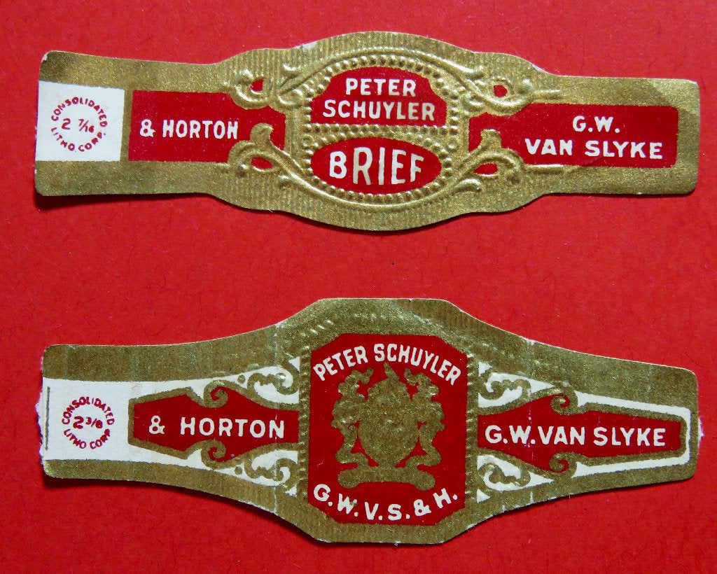 US USA bandje 2x Peter Schuyler G.W. van Slyke & Horton, Verzenden, Gebruikt, Sigarenbandjes