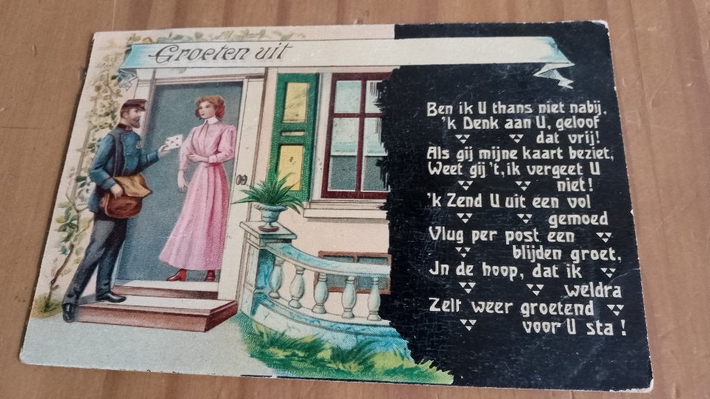 Ansichtkaart Groeten uit Sneek?  met versje, Ophalen of Verzenden, Voor 1920, Gelopen, Friesland