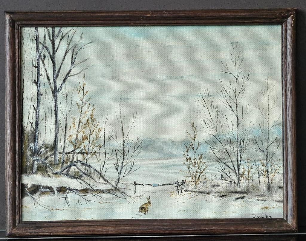 Winters Landschap met Haas, Antiek en Kunst, Kunst | Schilderijen | Klassiek, Ophalen of Verzenden