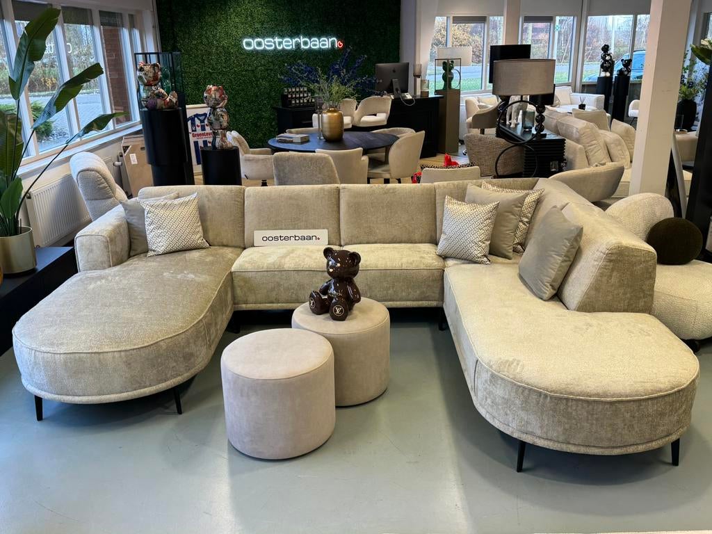 Luxe Velvet Teddy U-bank Lasse Round 200x325x250cm Beige NEW, Info@oosterbaanwonen.nl, Venus 31 8448CE  Heerenveen, Hoekbank, Oosterbaan Wonen