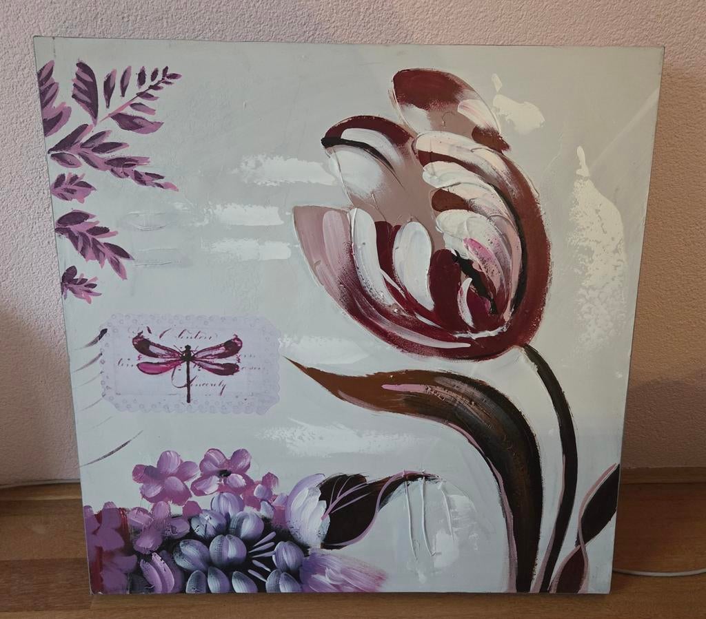 Schilderij Tulp 58 x 58 cm aubergine tot taupe, Ophalen