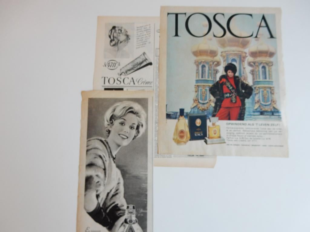 4711 Tosca reclames Nederland en Duitsland. 8 stuks, Ophalen of Verzenden, 1940 tot 1960, Buitenland, Knipsel(s)