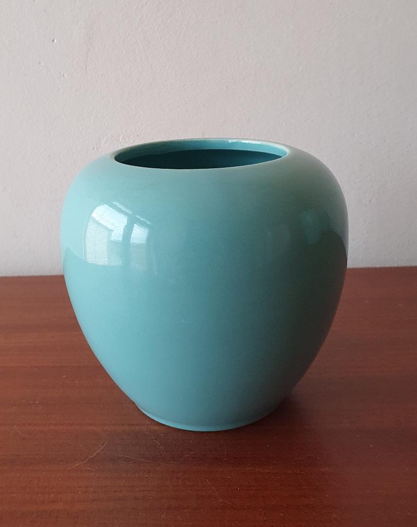 Vintage vaasje aqua turquoise zachtblauw H10 Ø11, Huis en Inrichting, Woonaccessoires | Vazen, Blauw, Aardewerk of Porselein, Ophalen of Verzenden